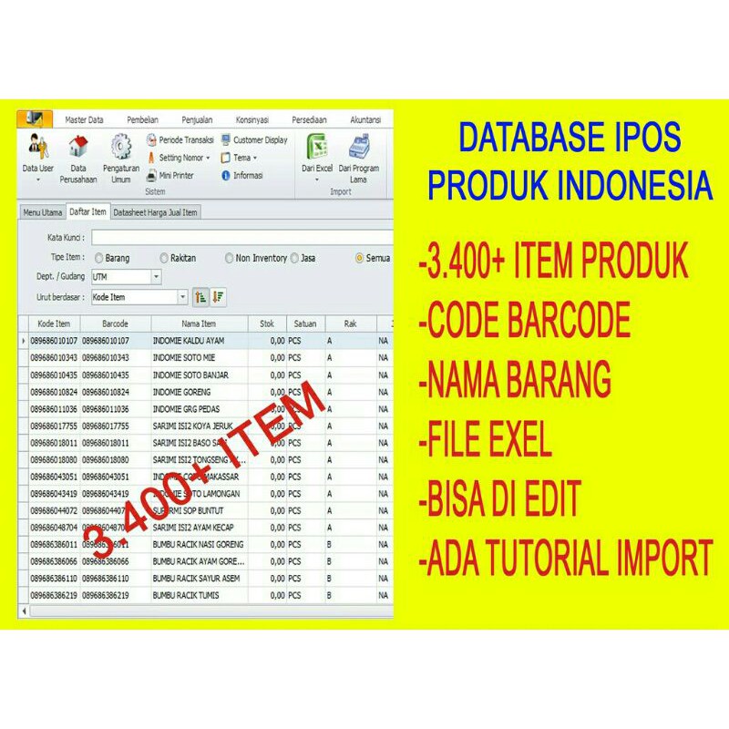 Gratis ongkir Database 3.400+ daftar barcode produk Indonesia