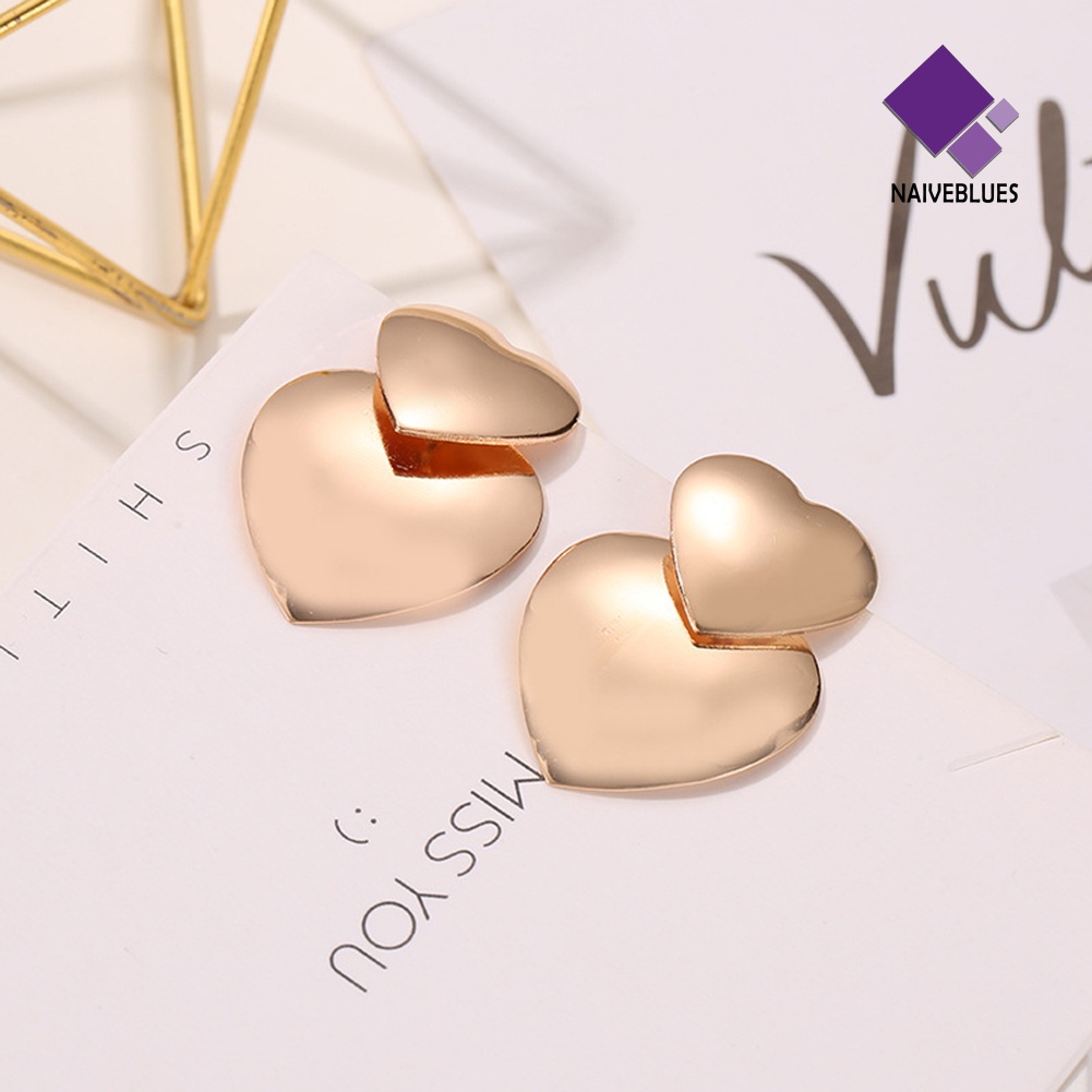 Anting Stud Desain Hati Ganda Untuk Wanita