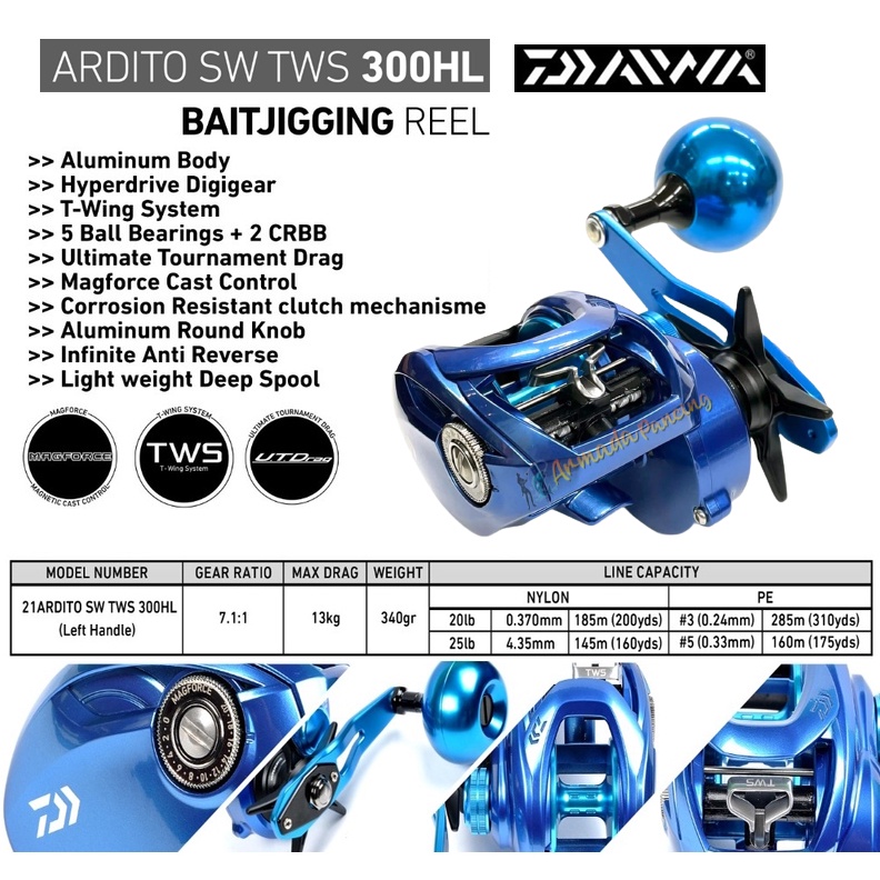 Reel Daiwa ARDITO SW TWS 300HL | Baitcasting Reel | Saltwater I Jigging
