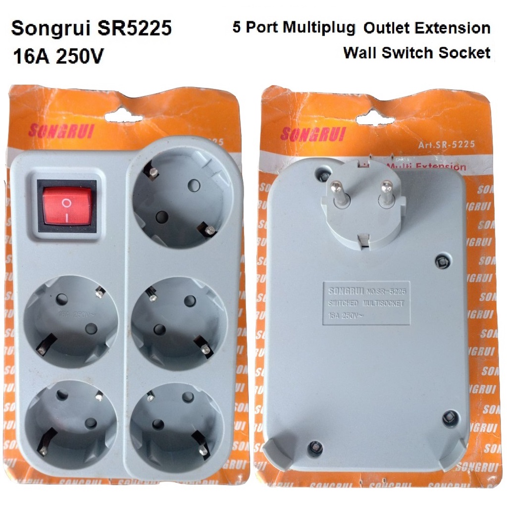 Stop Kontak Arde 5 Port Multi Plug Outlet Wall Extension Switch Socket Songrui SR5225 16A 250V