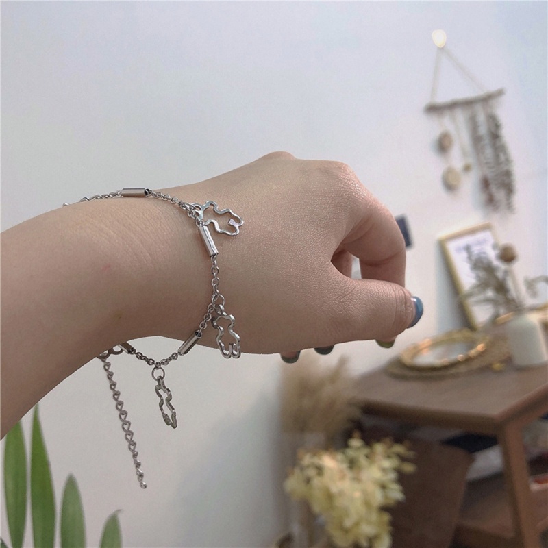 Siy Gelang Tangan Rantai Stainless Steel Motif Beruang Aksen Hollow Untuk Perhiasan Wanita