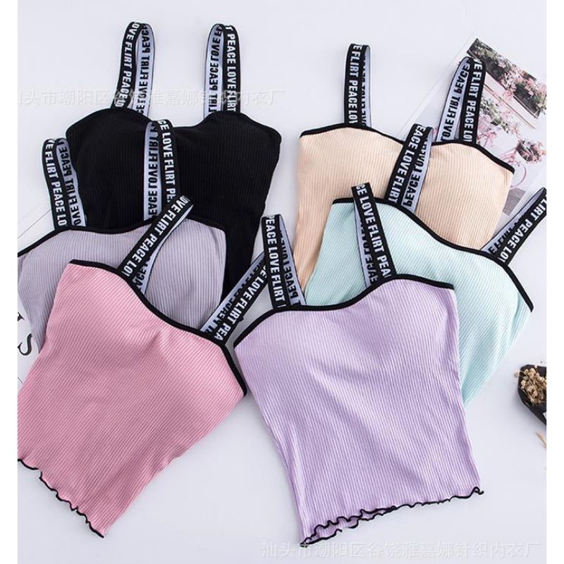 LeeleyS 161 Tanktop Bra Import Tali PEACE LOVE FLIRT (Ada Busa)
