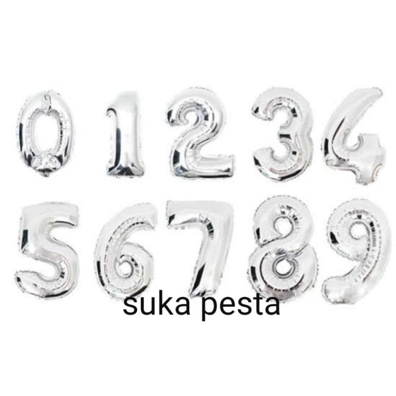 BALON ANGKA SILVER 80CM / BALON FOIL ANGKA 80CM / BALON ANGKA JUMBO