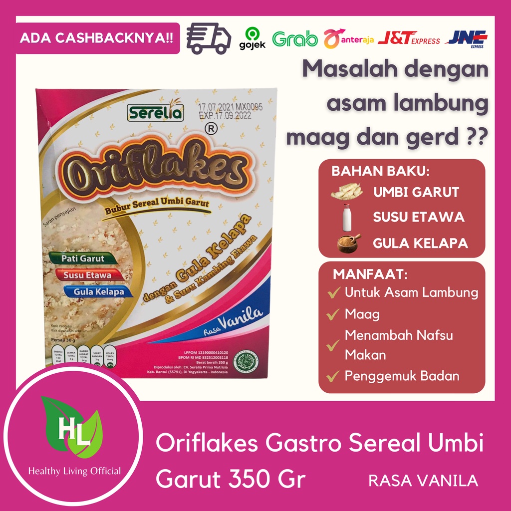 

ORIFLAKES SEREAL UMBI GARUT 350GR VANILA MEREDAKAN MAAG GERD