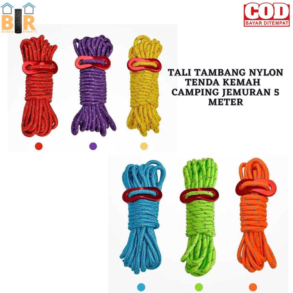 TALI JEMURAN 5meter / TAMBANG KEMAH Nylon untuk Perjalanan Mendaki, Backpacking IKAT BAGASI MOBIL MOTOR SEPEDA