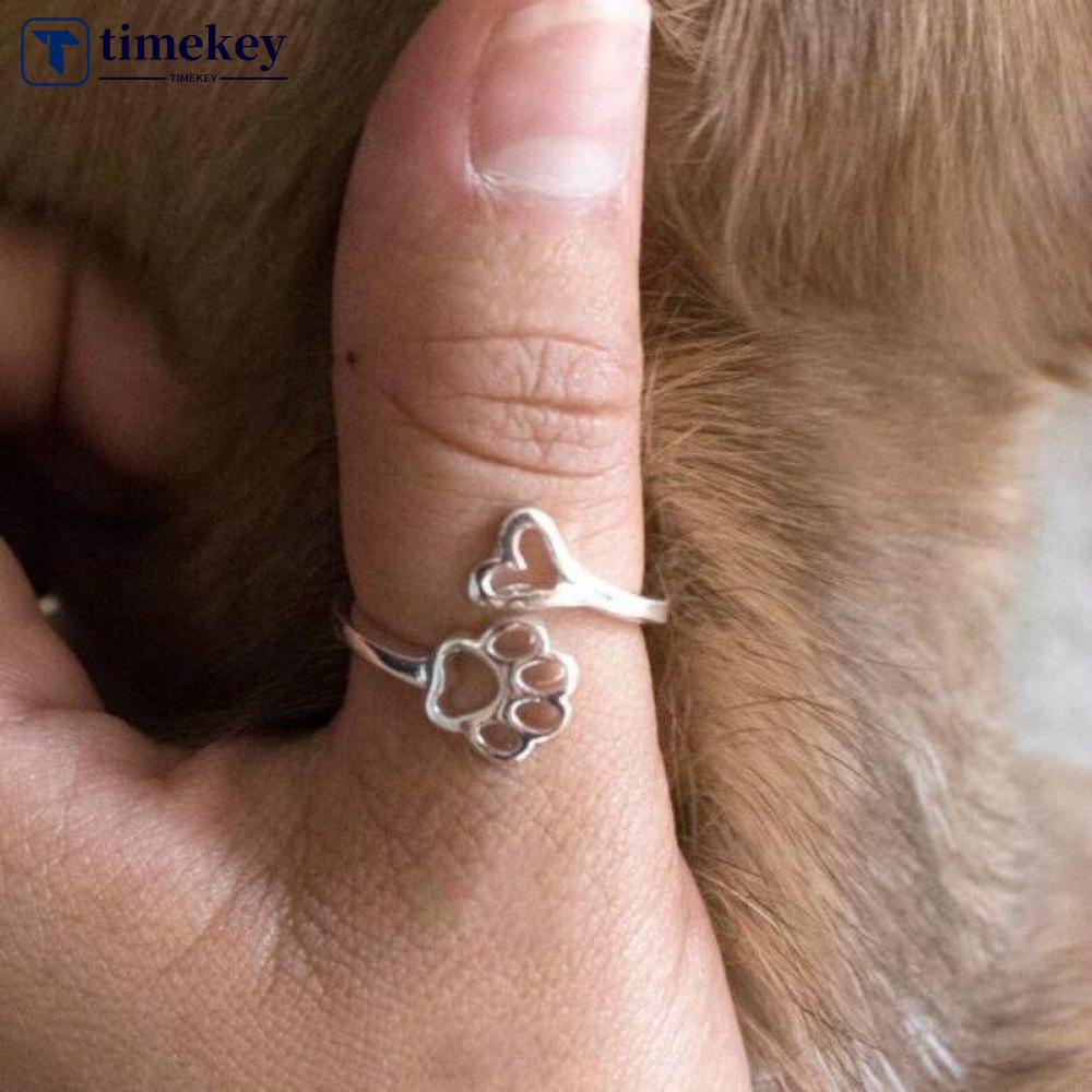 Timekey Cincin Terbuka Adjustable Desain Hatitelapak Kaki Anjingkucing A5K3