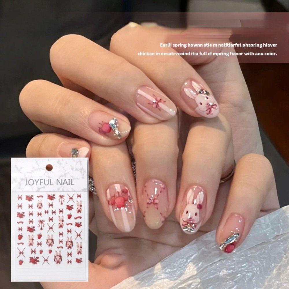 Mxbeauty Stiker Kuku Motif Kartun Hewan Kelinci / Babi DIY Untuk Nail Art