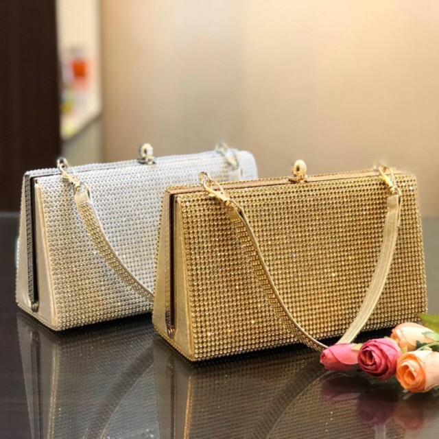 Tas Pesta DALEYZA Embellished Crystal Box Clutch