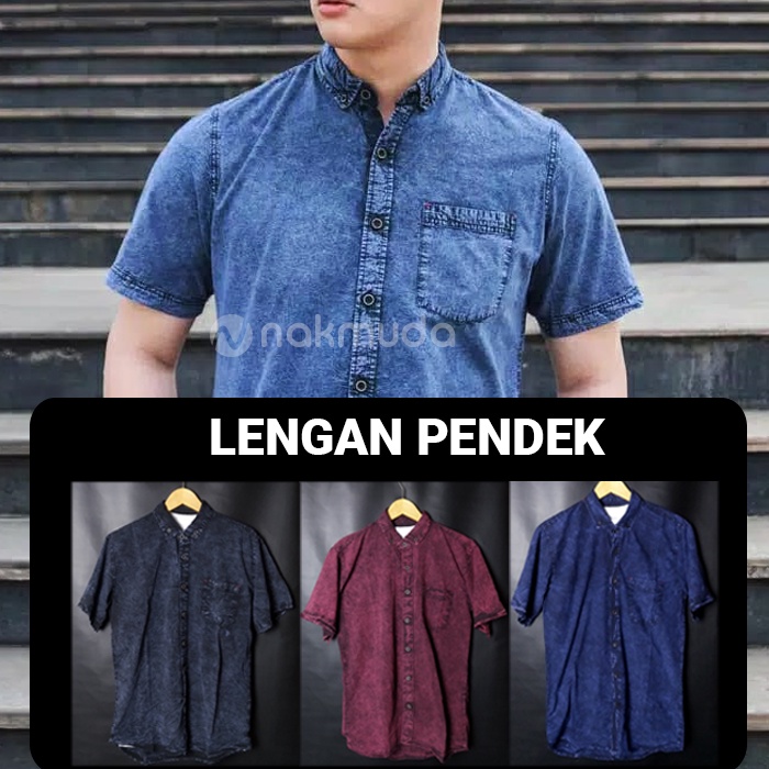 Kemeja Pria Motif Jeans Denim Lengan Panjang Pendek Levis Baju Casual Slimfit Distro Kasual