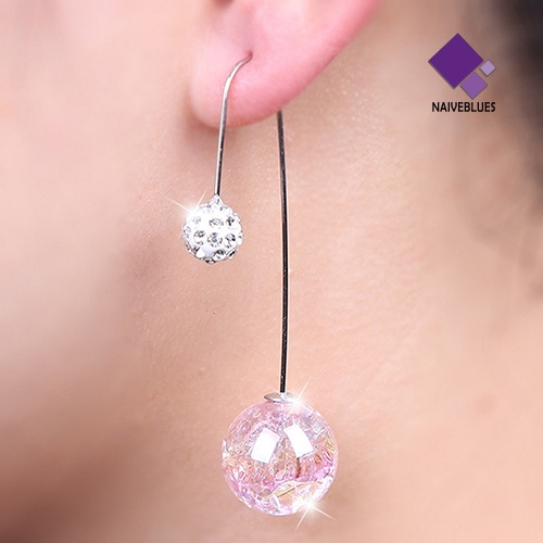 Naiveblue Anting Kait Gantung Panjang Bentuk U Desain 2 Bola Mutiara Imitasi Translucent Untuk Wanita
