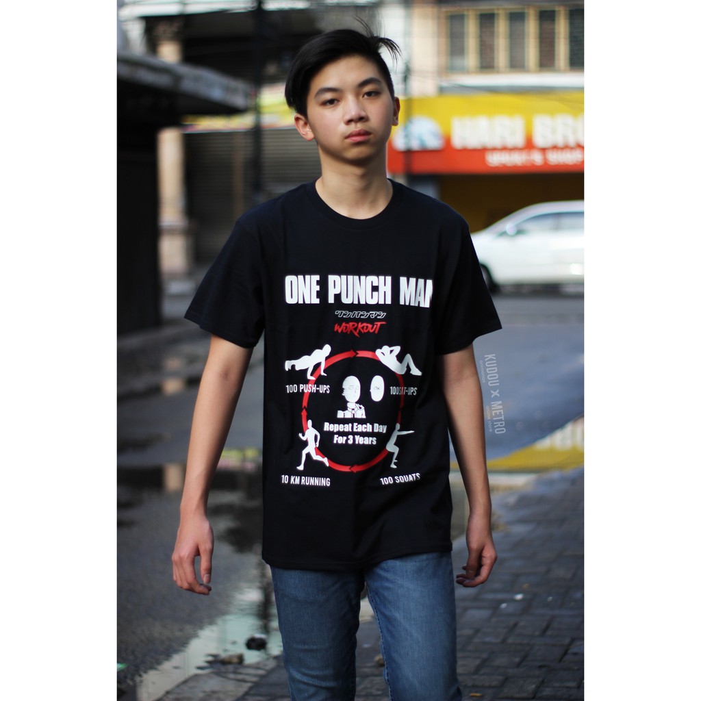 Kaos Saitama Workout One Punch Man Black