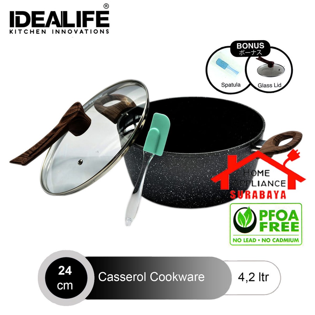 IDEALIFE Cookware - Panci Casserole Marble Granite 20CM IL-20CR / 24CM IL-24CR