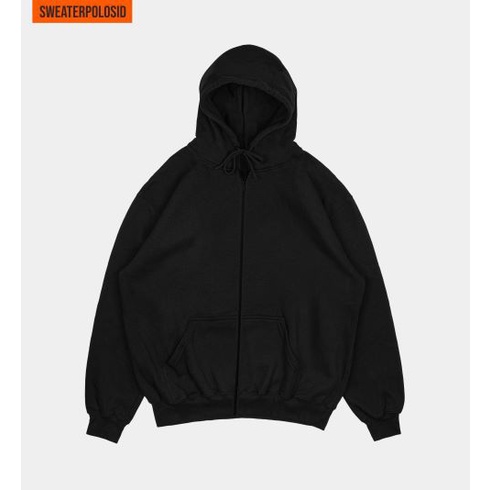 SWEATERPOLOSID  Hoodie Zipper Size M - XXL ( Pria & Wanita ) (Polos)-HITAM
