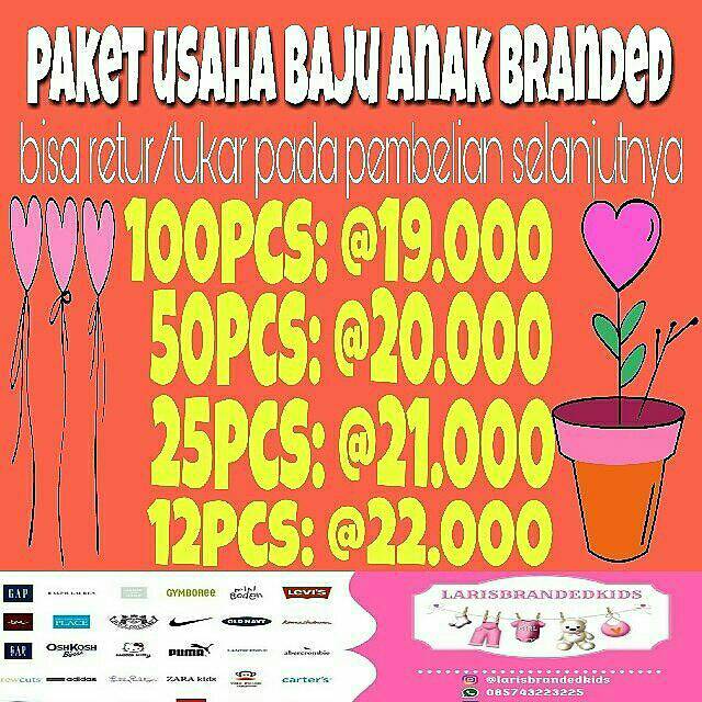 Paket usaha baju  anak  branded  mix 1jt isi 50 bisa  retur  