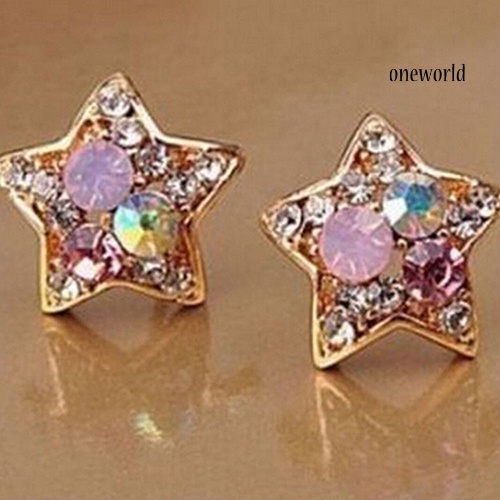 OW@ Fashion Women's Elegant Rhinestone Star Shape Ear Stud Earrings Party Jewelry