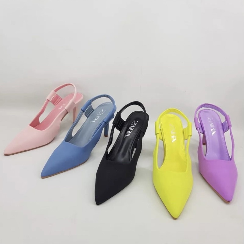 Pump heels slingback by Zara 8cm soft colour import high quality fashion shoes sepatu wanita hak tin