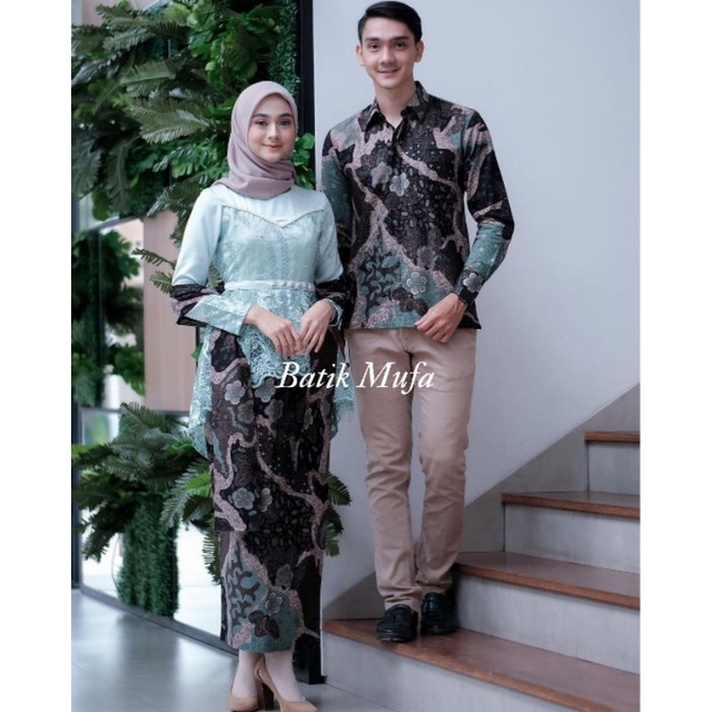 kebaya batik couple aleena mint ( Hijau ) best seller limited edition