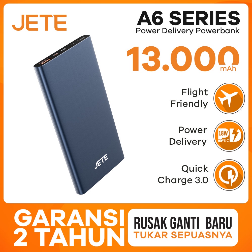 Powerbank 13000 0MaH QC 3.0 with PD - JETE A6 - Garansi Resmi  25 Bulan