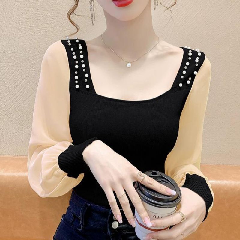 ATASAN RAJUT KNIT IMPORT SEMI CROP WOMAN TOP MOTE MUTIARA BAJU PEREMPUAN KUALITAS IMPOR WOMAN KERAH SQUARE