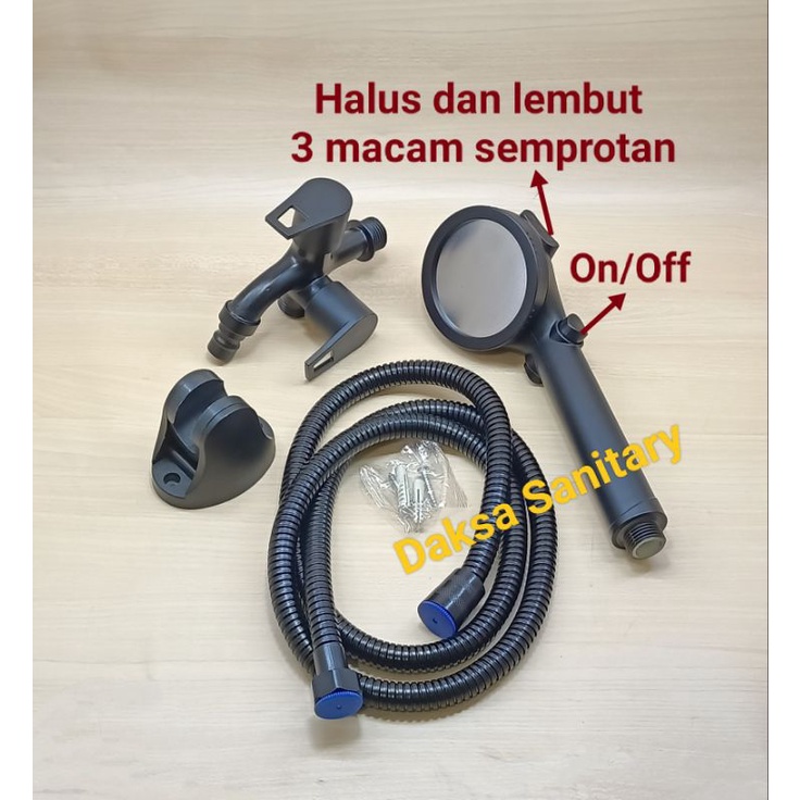 Hand Shower Halus HITAM 3 sistem pancuran komplit set