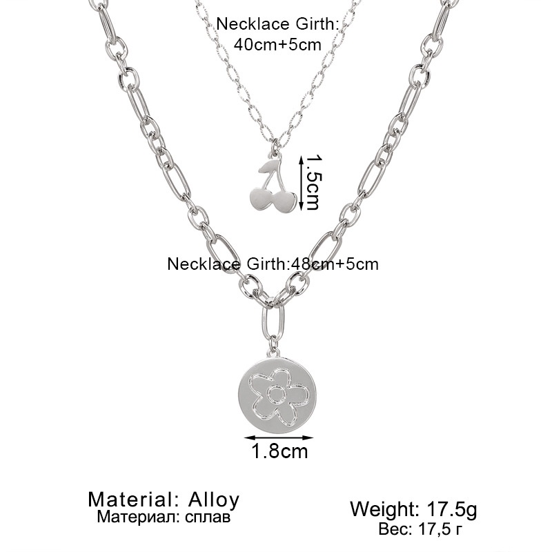 Korean Flower Cherry Double Necklace Necklace Hip Hop Fashion Simple Clavicle Chain For women