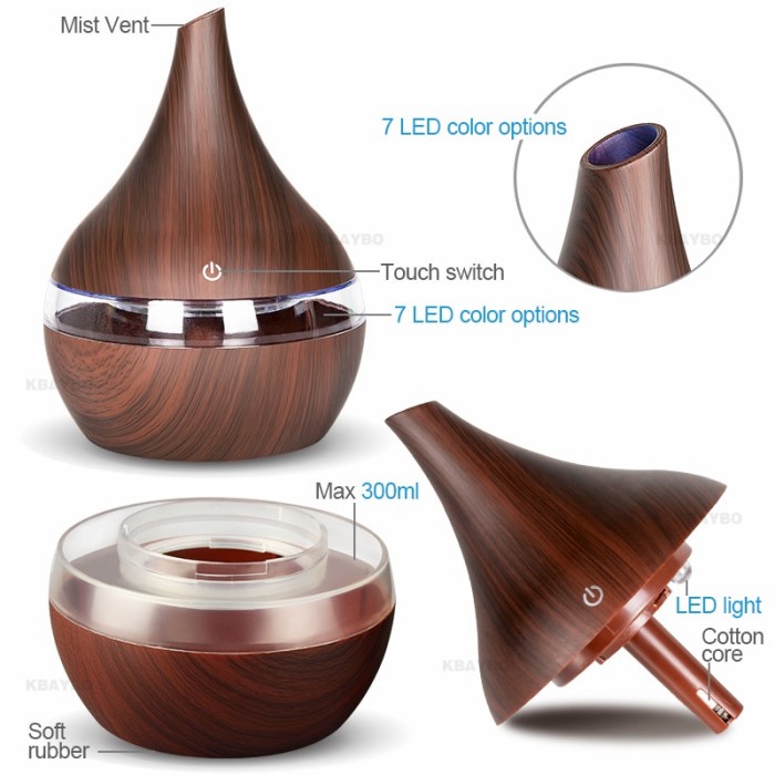 Ultrasonic Air Humidifier Aromatherapy Wood Grain 300ml - Humi K-H98