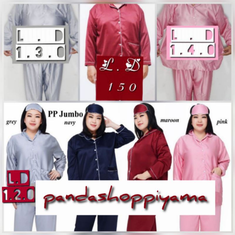 piyama jumbo LD 150 lengan panjang setelan celana / baju tidur super jumbo satin polos SET