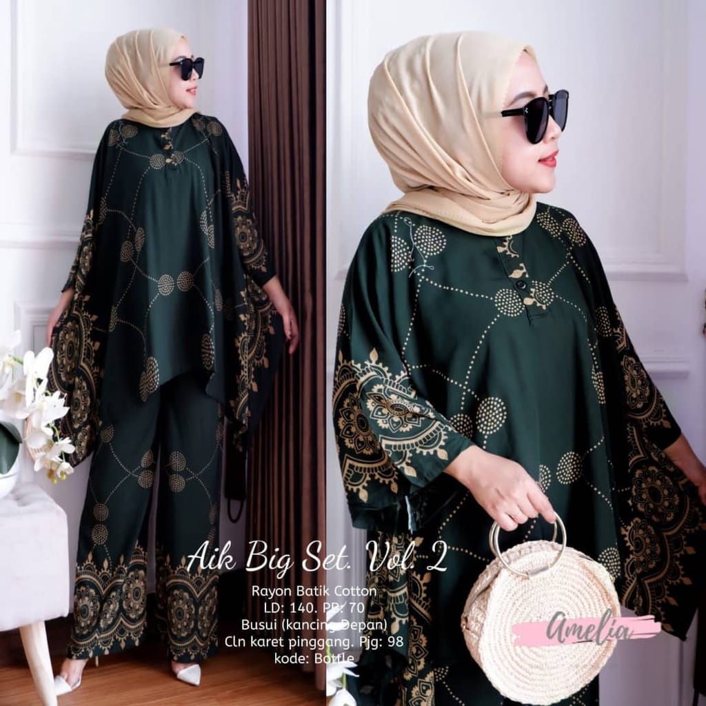 Aik Big Set Vol 2 / Niyara Jumbo Set - Setelan Wanita Super Jumbo Waka Motif Sultan Busui Resleting Rayon Tebal / Set Wanita Setelan Jumbo