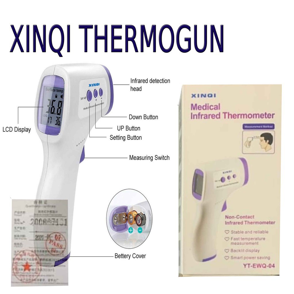 Thermometer Thermogun batre praktis ringan Xinqi pendeteksi suhu tubuh anti virus