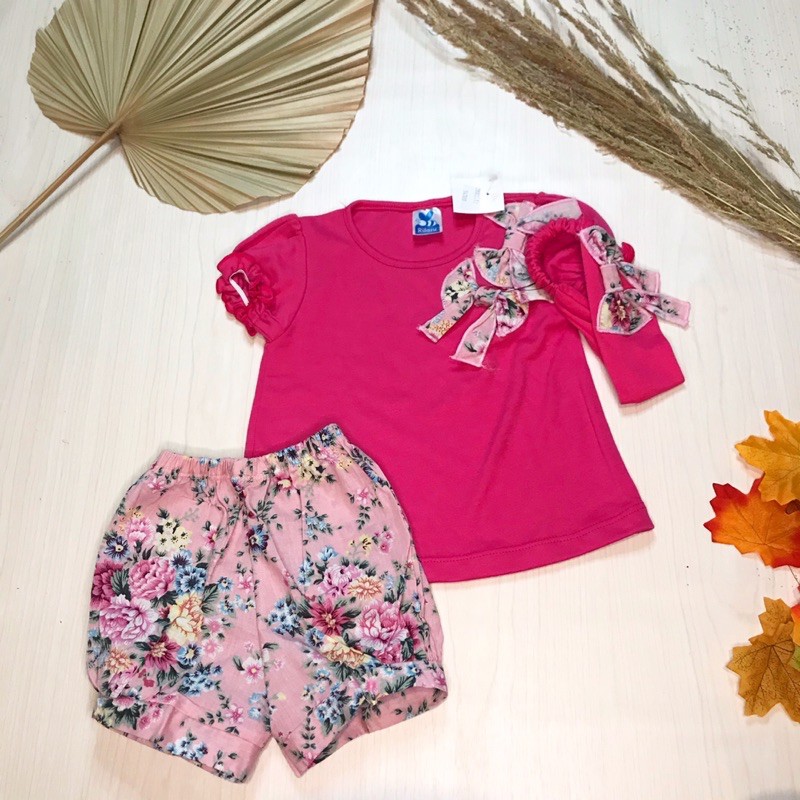 Setelan Anak Perempuan Motif Bunga include Bandana