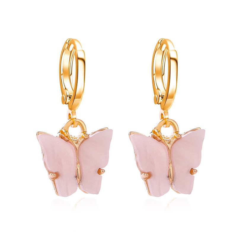 [COD] Anting wanita korea Kupu-kupu Manis Warna Akrilik Fashion Untuk Wanita-Aks-24 Pink Muda