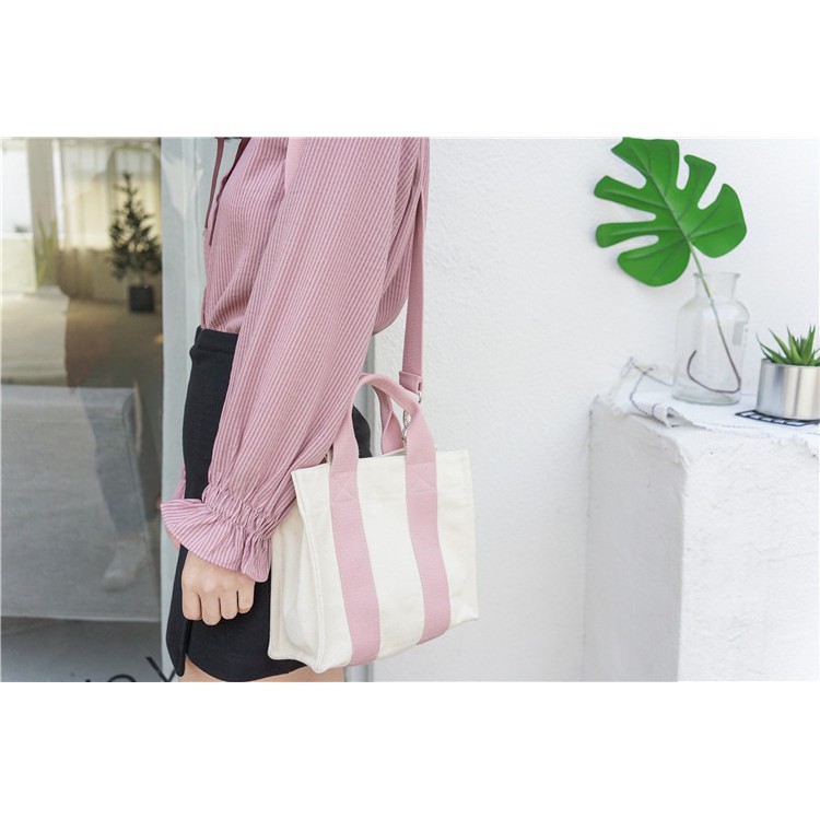 TB-28 tas selempang kotak canvas kanvas kampus wanita bag import korea jepang high quality