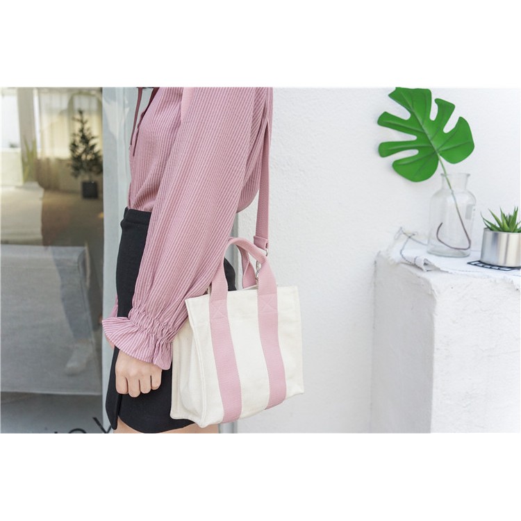 TB-28 tas selempang kotak canvas kanvas kampus wanita bag import korea jepang high quality