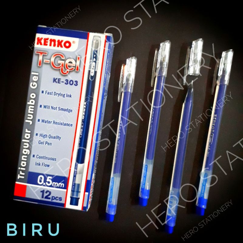 

Pen gel kenko T-gel Tgel 0.5 mm KE-303 tinta biru . 12 unit