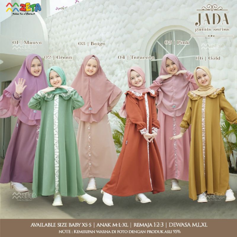 ✅ SETELAN BAJU COUPLE GAMIS ANAK MUSLIM PEREMPUAN ZETA OUTFIT JADA SERIES