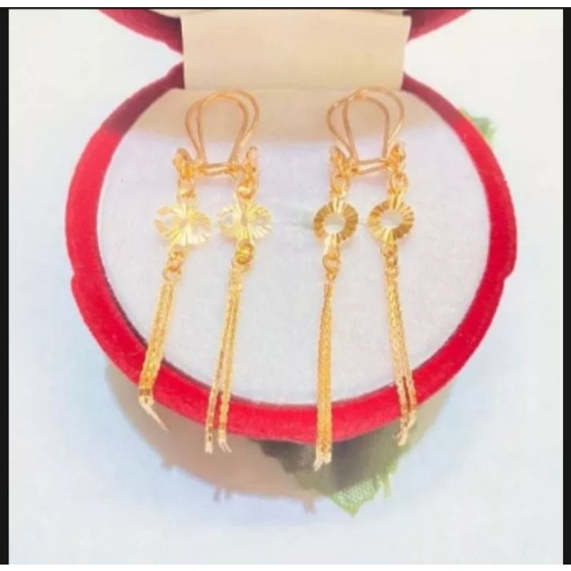 Anting cantik wanita rumbai gold titanium berkilau asli