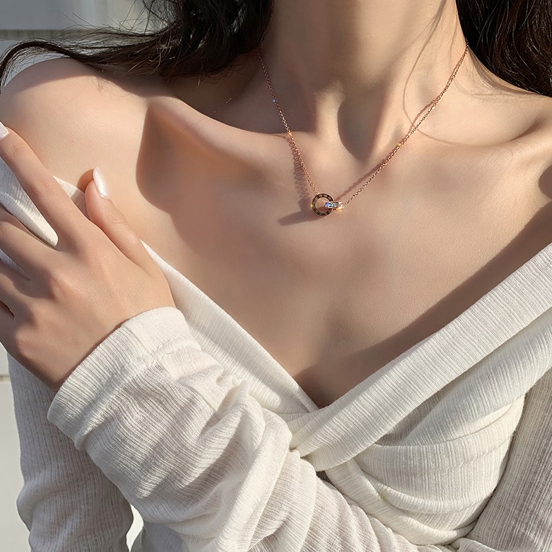 AZ042 Baja Kalung Titanium Liontin Perhiasan Stainless Steel Necklace Hadiah Valentine Perempuan