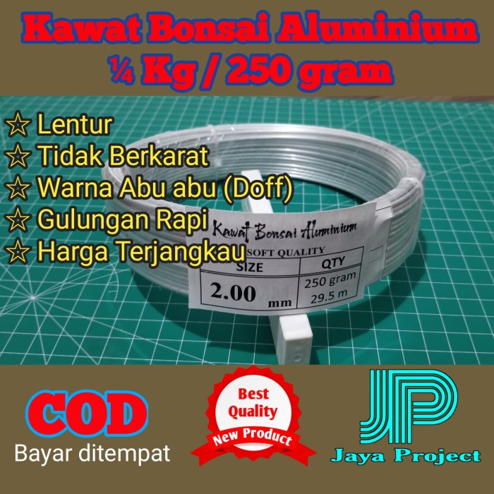 Kawat Bonsai Aluminium ABU-ABU DOFF Roll 1/4 KG 250 gram ukuran 0,8 mm s.d 6mm