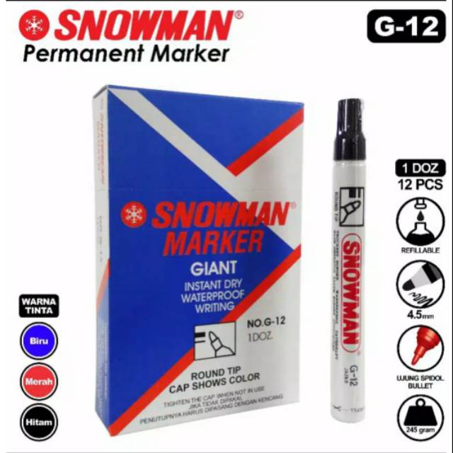 

Spidol Permanent Marker Snowman G-12 - Lusinan - 12pcs