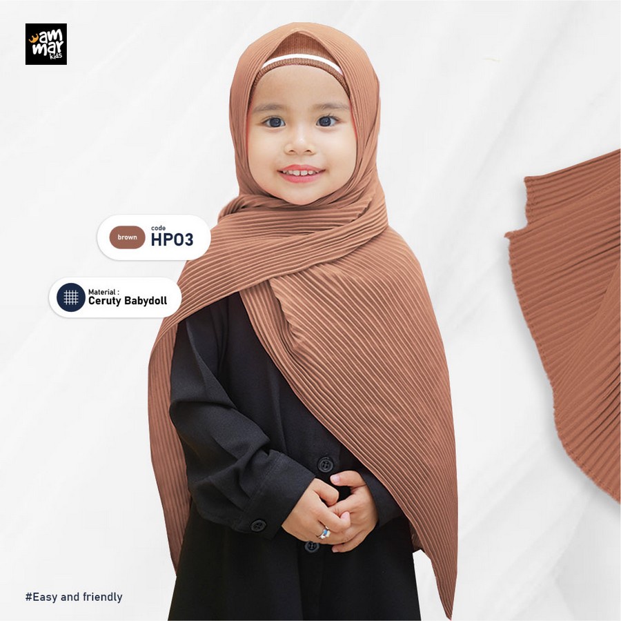 Ammarkids - Kerudung Anak - Illaya Pashmina Plisket Instant - brown - Termasuk Ciput