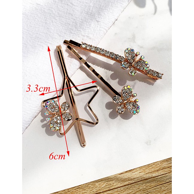 LRC Jepit Rambut Fashion Alloy Pentagram Butterfly Diamond Hair Clip Set F62157