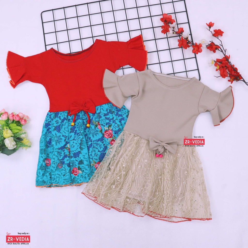 Dress Brokat Laura uk 3-4 Tahun / Dres Baju Anak Perempuan Motif Gaun Pesta Import Quality Brukat