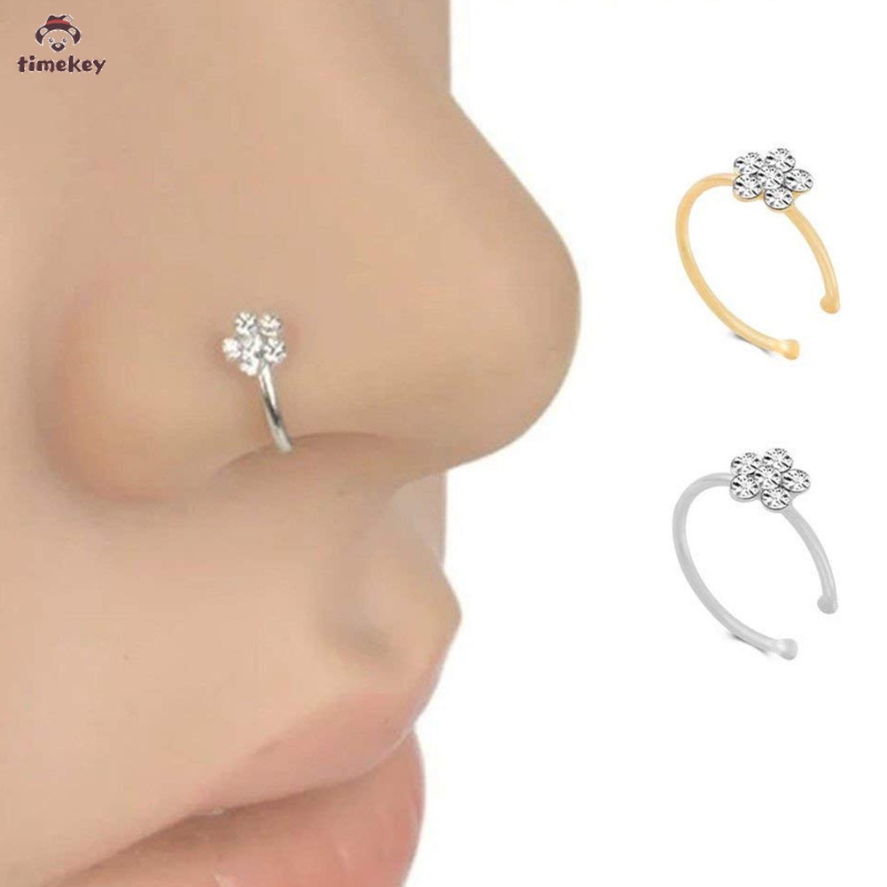 【TK】 Fashion Plum Blossom Rhinestones C-shaped Nose Rings Body Piercing Accessories