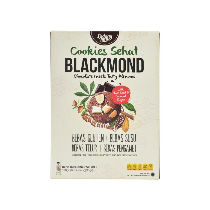 

T20R Ladang Lima Gluten Free Blackmond Cookies 198 Gr ( 6 Sachet @33 Gr ) Ht501Gr