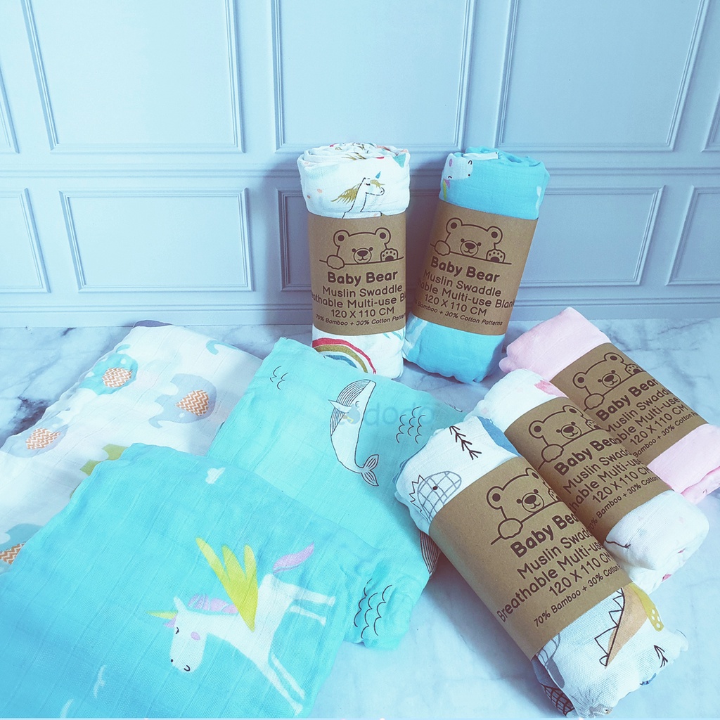 Bedong Bayi Muslin Cotton Swaddle Jumbo Selimut Bayi 120 X 110 cm