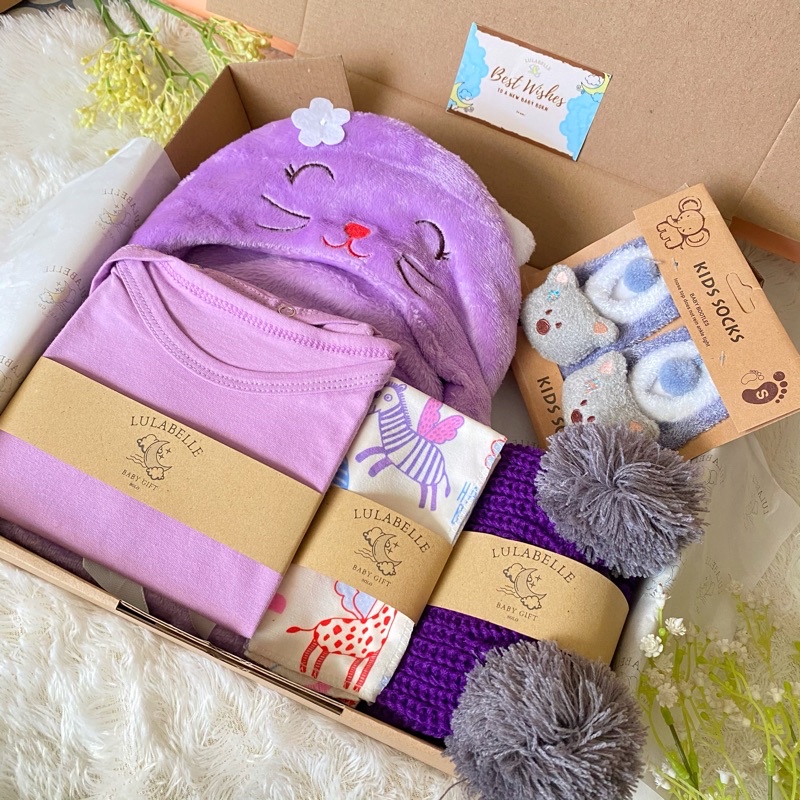 HAMPERS BAYI | KADO LAHIRAN BAYI / NEWBORN GIFT / HAMPERS BABY-CAT LILAC