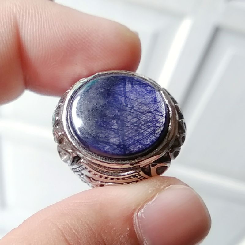 Cincin Batu Permata Natural Blue Safir Sapphire Birma Burma Cabochon