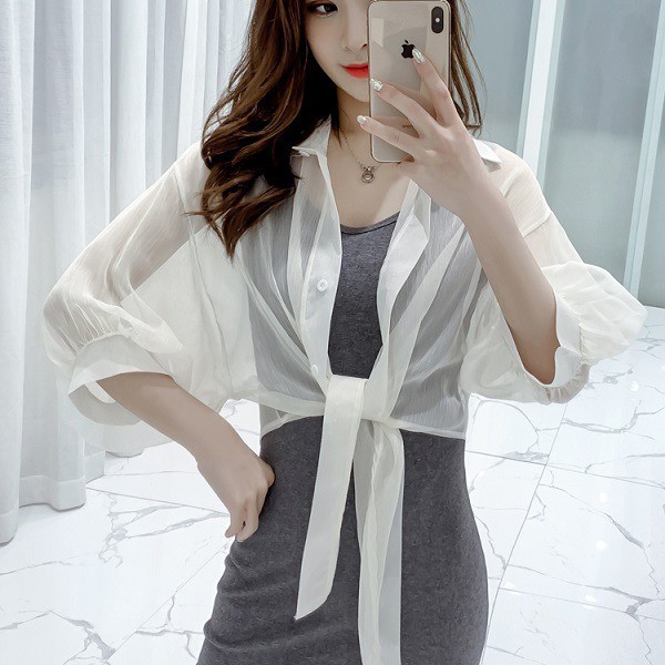 Korean Shirt Chiffon Outer Batwing Long Sleeve Atasan Wanita Lengan Panjang 1116 (S-L)