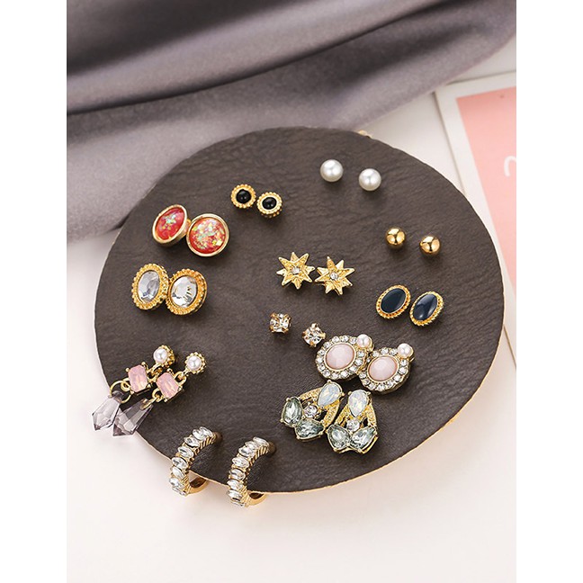 LRC Anting Set Fashion Color Mixing Star Mount Pearl Resin Geometry Alloy Earring Set K09662