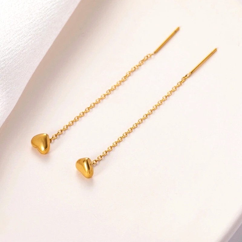 Korea Anting Titanium Anti Karat Wanita Emas Panjang Tusuk Earring Cinta Subang Perhiasan